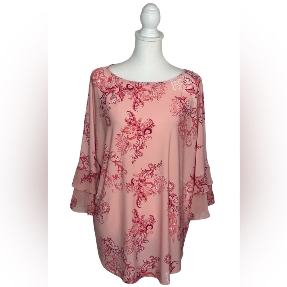 Roz & Ali Pink Floral Paisley Women's Top sSz 1X Boho feminine coquette girl NWT